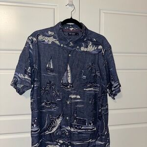 Daniel Cremieux Navy Tropical Sailboat Print Short Sleeve Shirt